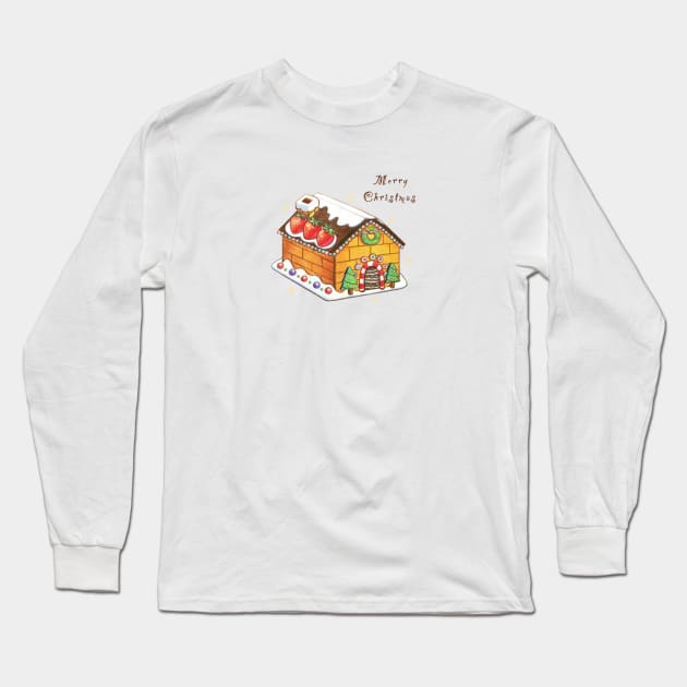 Christmas Gingerbread House❤️ Long Sleeve T-Shirt by Rose Chiu Food Illustration